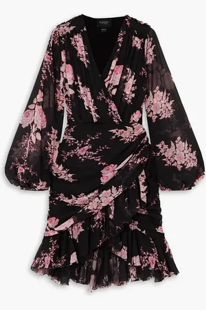 Giambattista Valli Wrap-effect ruffled floral-print silk-georgette mini dress - - IT 42