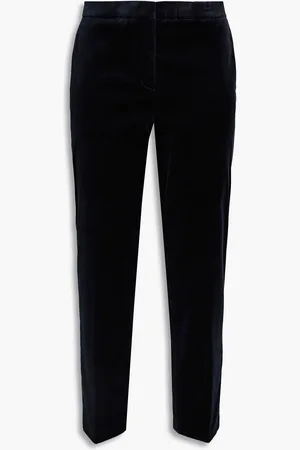 THEORY Cropped cotton-blend velvet tapered pants - Blue - US 0