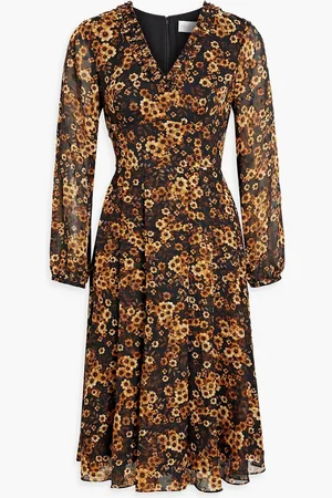 MIKAEL AGHAL Pleated floral-print metallic fil coupé chiffon dress - - US 10