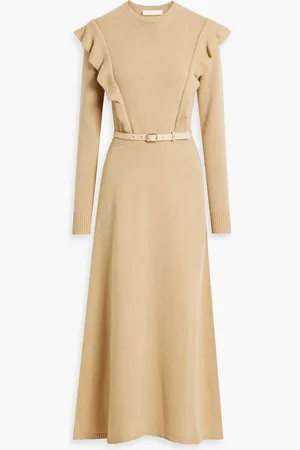 Chloé Belted ruffled cashmere midi dress - Neutral - XL