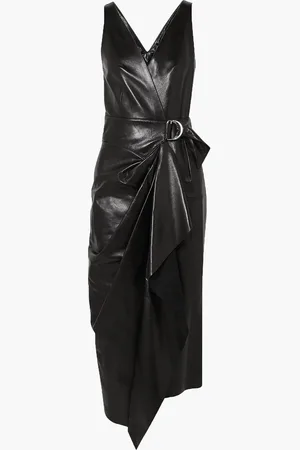 Isabel Marant Fanelia asymmetric wrap-effect leather midi dress - - FR 34