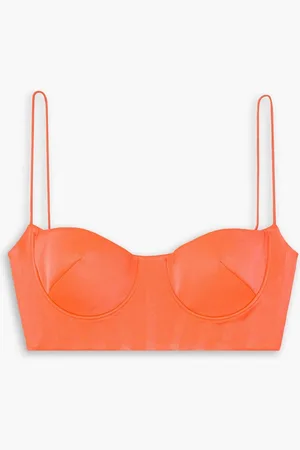 ALEX PERRY Hart cropped neon satin-crepe top - Orange - UK 4