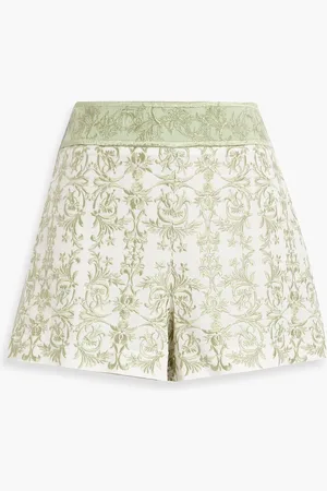 ALICE+OLIVIA Alice Olivia - Donald embroidered cotton and linen-blend shorts - Green - US 10