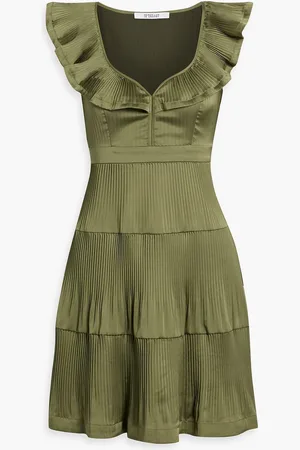Derek Lam Persis ruffled pleated satin-crepe mini dress - Green - US 2