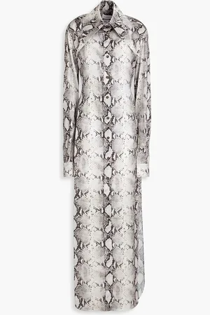 16Arlington Ione snake-print satin maxi shirt dress - Gray - UK 4