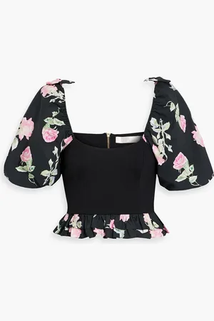 LOVESHACKFANCY Spirit cropped floral-print cotton-poplin and stretch-jersey top - - M