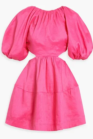 AJE Admiration lace-up cutout linen-blend mini dress - Pink - UK 6