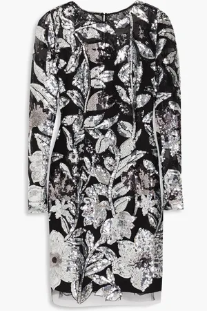Marchesa Notte Sequin-embellished tulle mini dress - - US 4