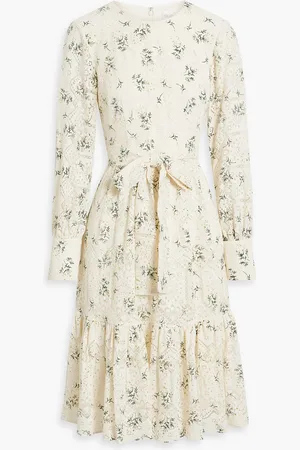 MIKAEL AGHAL Gathered floral-print lace dress - Neutral - US 4