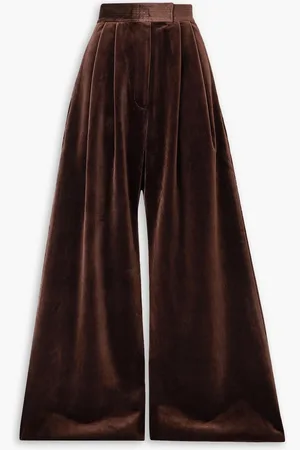 ALEX PERRY Rowe pleated stretch-velvet wide-leg pants - Brown - UK 6