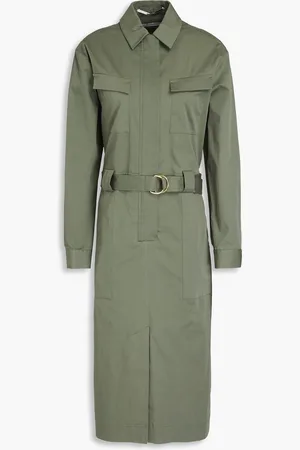 Another Tomorrow Belted stretch-cotton twill midi dress - Green - IT 38