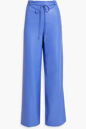 LAPOINTE Belted faux-leather wide-leg pants - Blue - XS
