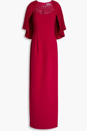 THEIA Cape-effect embellished crepe gown - Red - US 2