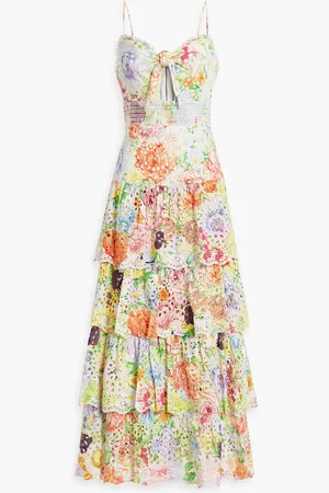 ALICE+OLIVIA Alice Olivia - Fina cutout tiered broderie anglaise cotton midi dress - Green - US 4