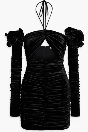 MAGDA BUTRYM Cold-shoulder floral-appliquéd velvet mini dress - - FR 38