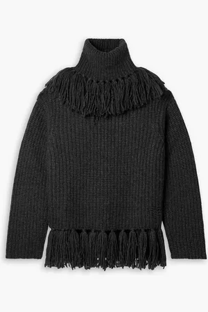 Lafayette 148 Tasseled recycled cashmere and merino wool-blend turtleneck sweater - Gray - M