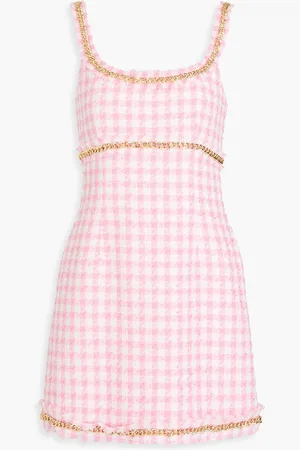 Rebecca Vallance Gabrielle chain-embellished gingham tweed mini dress - - UK 10