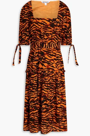 Walter Baker Yosline gathered tiger-jacquard midi dress - - US 2