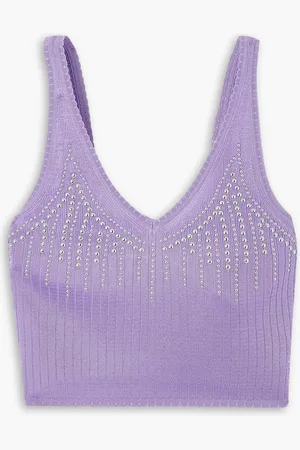Paco rabanne Cropped studded ribbed-knit top - Purple - L