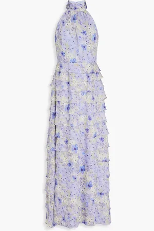 MIKAEL AGHAL Tiered floral-print chiffon maxi dress - Purple - US 14