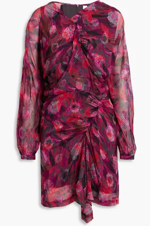 IRO Paolina ruched printed fil coupé silk-blend chiffon mini dress - Pink - FR 38