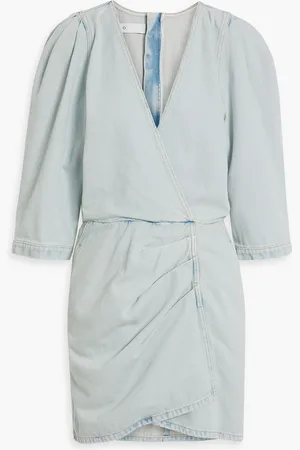 IRO Marcia wrap-effect pleated denim mini dress - Blue - FR 36
