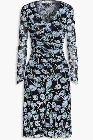 Diane von Furstenberg Missy ruched floral-print stretch-mesh dress - - L