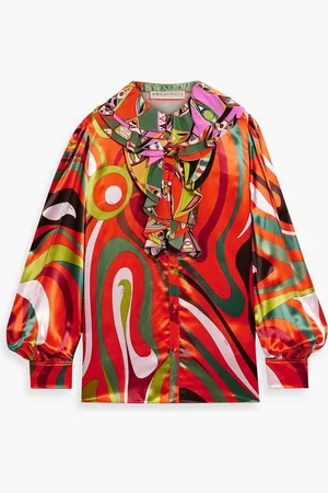 Puccini Ruffled printed satin blouse - Red - IT 38