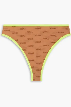 VERSACE Neon piped printed metallic stretch-mesh briefs - Yellow - IT III