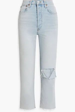RE/DONE 70s Stove Pipe cropped distressed high-rise straight-leg jeans - Blue - 32