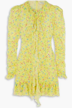 Alessandra Rich Violet cutout ruffled floral-print silk-georgette mini dress - Yellow - IT 40