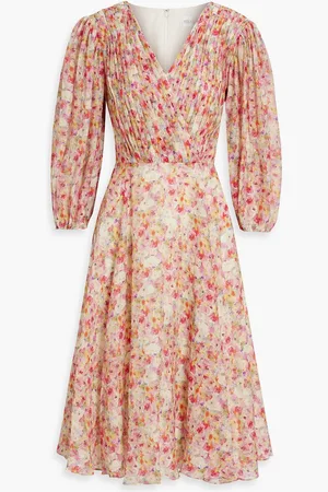 MIKAEL AGHAL Pleated floral-print chiffon midi dress - Pink - US 6