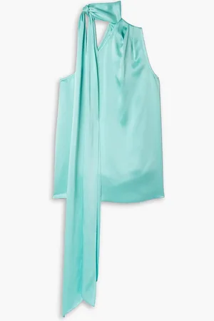 LAPOINTE One-shoulder draped satin top - Blue - US 2