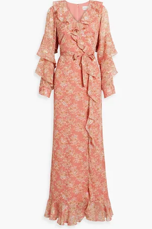 MIKAEL AGHAL Floral-print metallic fil coupé chiffon maxi dress - Pink - US 2