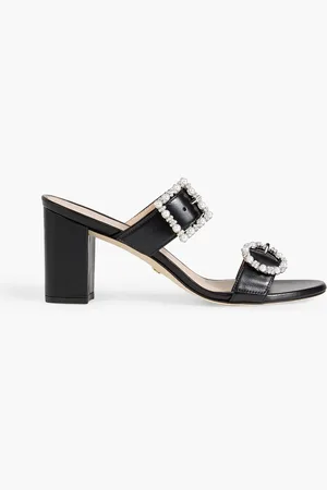 Stuart Weitzman Pearl Geo Buckle embellished leather mules - - EU 37