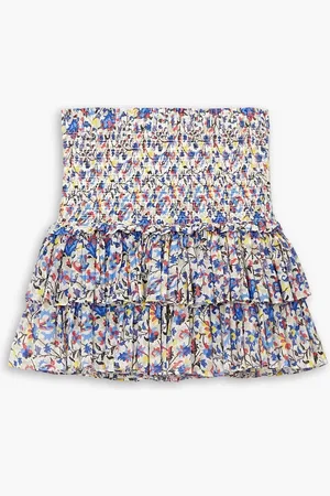 Marant Etoile Naomi shirred tiered printed cotton-voile mini skirt - - FR 44