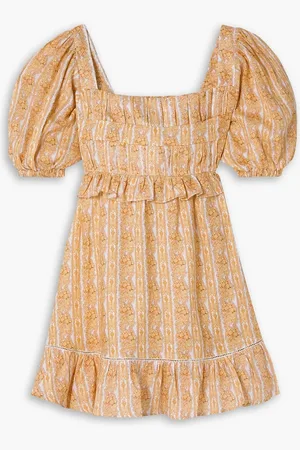 LUG VON SIGA Leticia ruffled printed linen mini dress - Yellow - FR 38