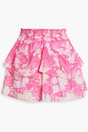 LOVESHACKFANCY Abrielle tiered printed cotton and silk-blend voile mini skirt - - M