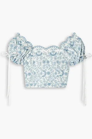 LOVESHACKFANCY Melina cropped broderie anglaise top - Blue - US 12
