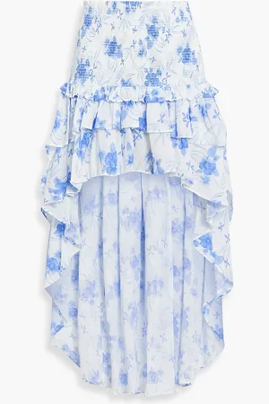 LOVESHACKFANCY Palani asymmetric floral-print cotton-voile skirt - Blue - XXL