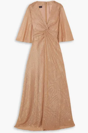 TALBOT RUNHOF Cape-effect twist-front sequin-embellished metallic voile gown - Metallic - US 10