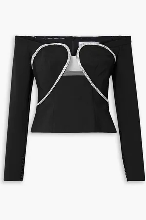 Self-Portrait Off-the-shoulder tulle-trimmed crystal-embellished crepe top - - UK 6