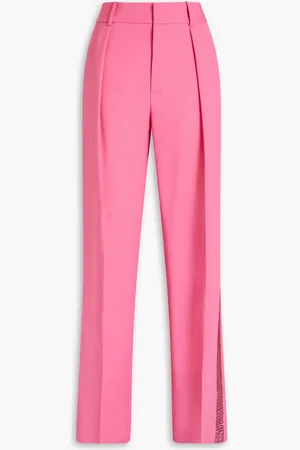 AREA Crystal-embellished pleated wool-blend straight-leg pants - Pink - US 2