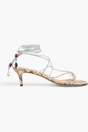 Isabel Marant Embellished suede and snake-effect leather sandals - White - EU 37