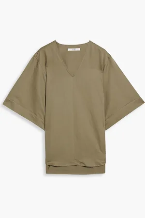 tibi Cotton and linen-blend sateen top - Neutral - US 0