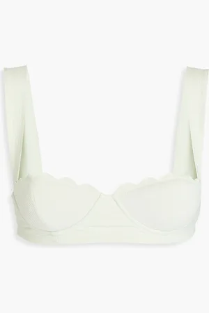 Marysia North scalloped seersucker underwired bikini top - Green - XL