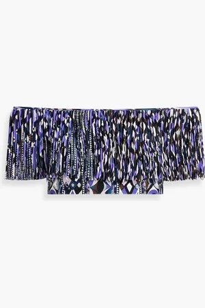 Puccini Cropped off-the-shoulder printed fringed jersey top - - IT 40