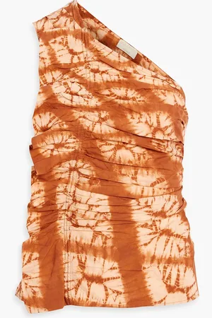ULLA JOHNSON Senta one-shoulder ruffled tie-dyed cotton top - Brown - US 4