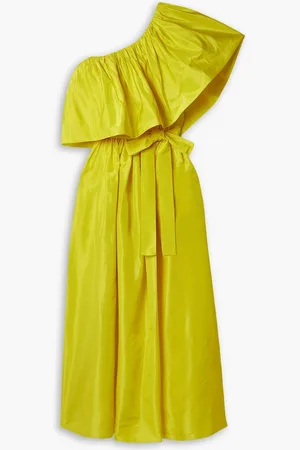 ADAM LIPPES One-shoulder ruffled belted silk-taffeta midi dress - - L