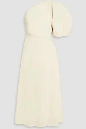 Chloé One-sleeve leather and ribbed wool midi dress - White - FR 38